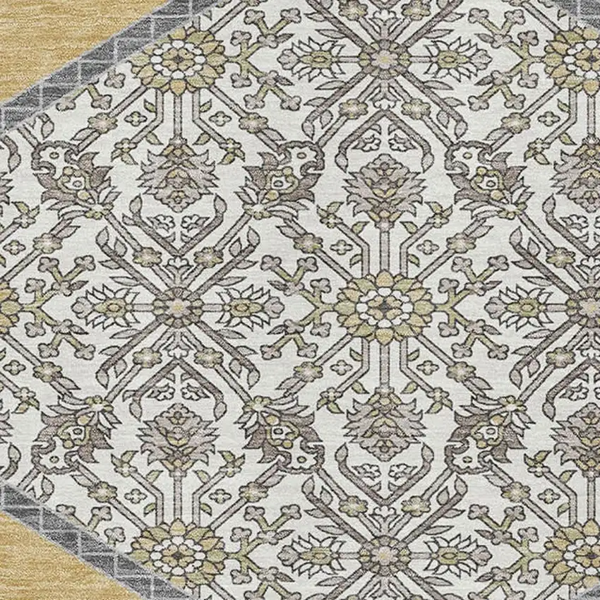 Gold Ivory And Gray Oriental Washable Area Rug With UV Protection Photo 2