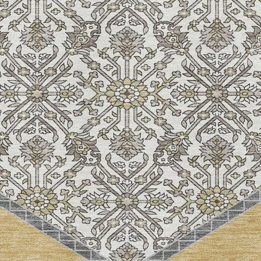 Gold Ivory And Gray Oriental Washable Area Rug With UV Protection Photo 2