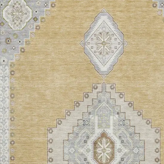 Gold Ivory And Gray Oriental Washable Area Rug With UV Protection Photo 2