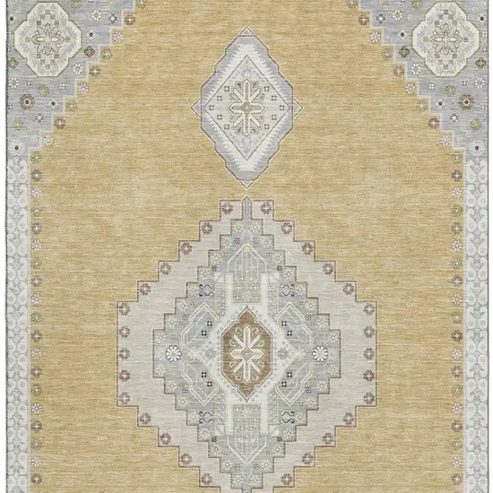 Gold Ivory And Gray Oriental Washable Area Rug With UV Protection Photo 2