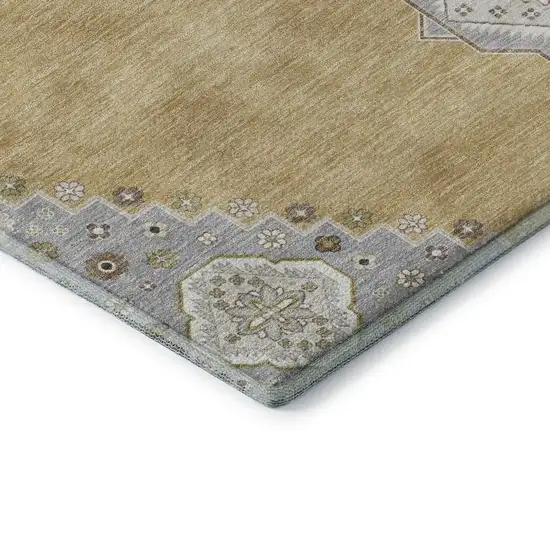 Gold Ivory And Gray Oriental Washable Area Rug With UV Protection Photo 8