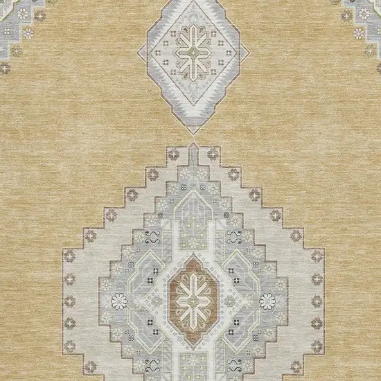 Gold Ivory And Gray Oriental Washable Area Rug With UV Protection Photo 2