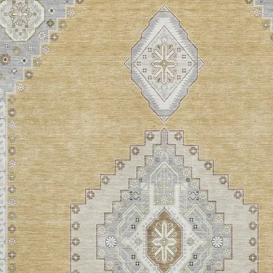 Gold Ivory And Gray Oriental Washable Area Rug With UV Protection Photo 2