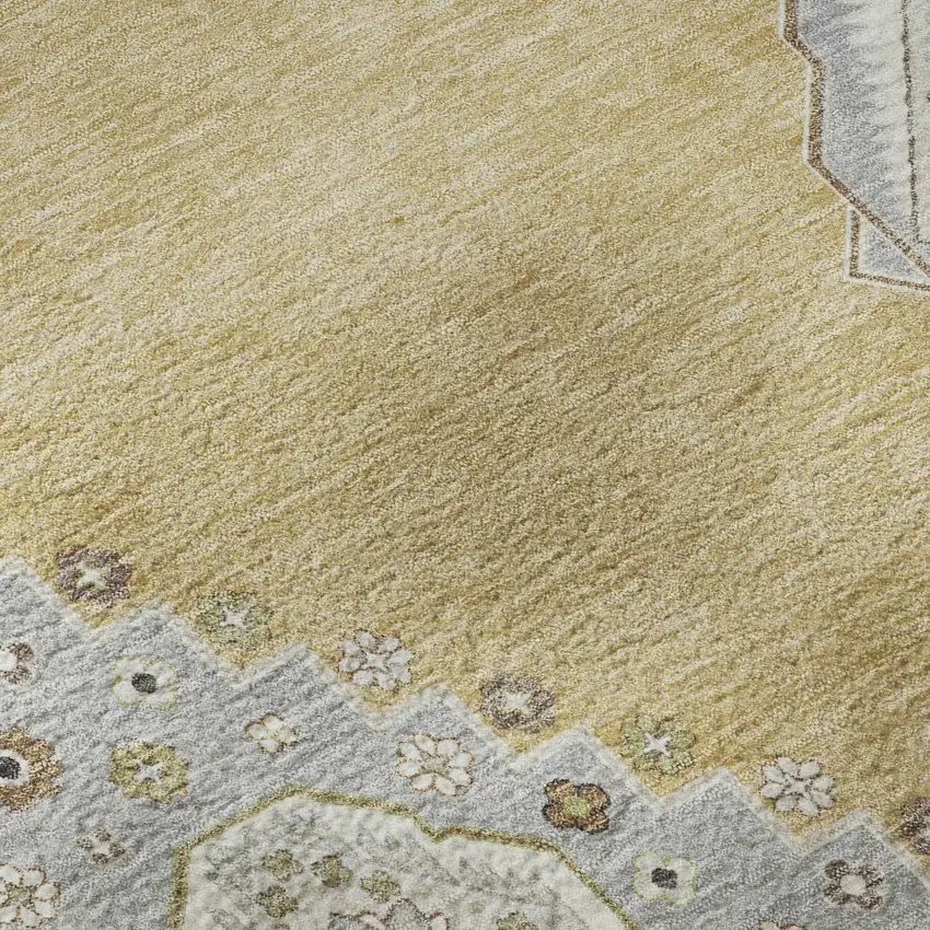 Gold Ivory And Gray Oriental Washable Area Rug With UV Protection Photo 9