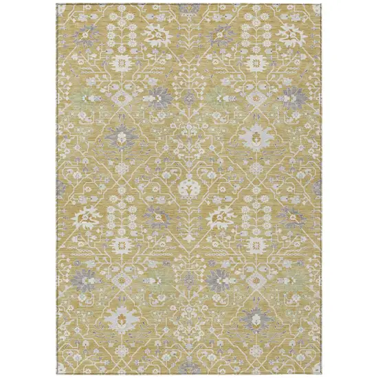 Gold Ivory And Gray Oriental Washable Indoor Outdoor Area Rug Photo 2