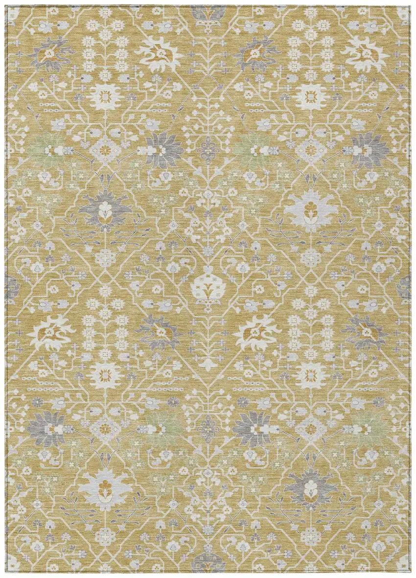 Gold Ivory And Gray Oriental Washable Indoor Outdoor Area Rug Photo 2