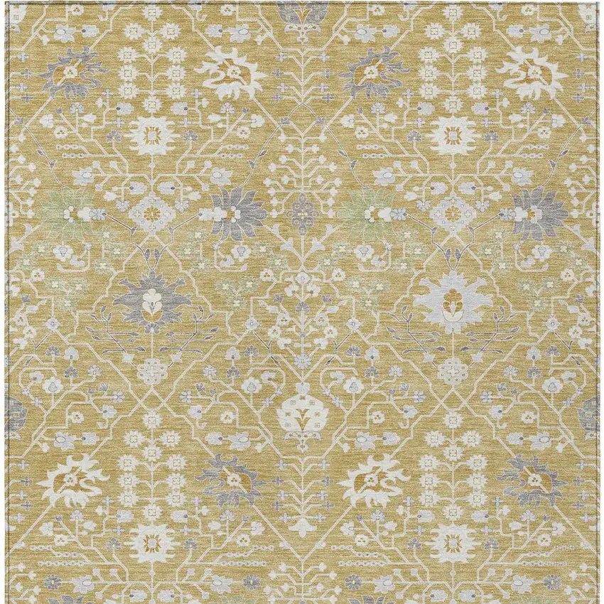 Gold Ivory And Gray Oriental Washable Indoor Outdoor Area Rug Photo 5