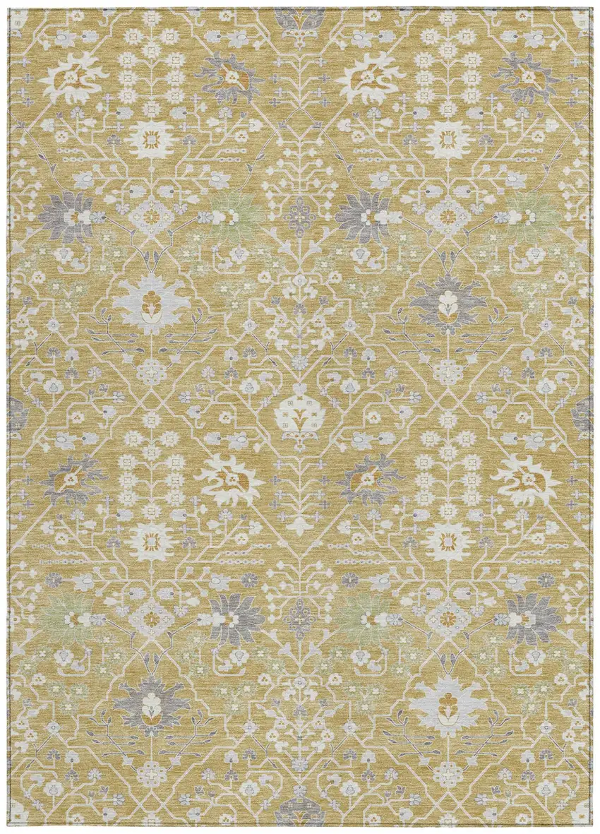 Gold Ivory And Gray Oriental Washable Indoor Outdoor Area Rug Photo 6