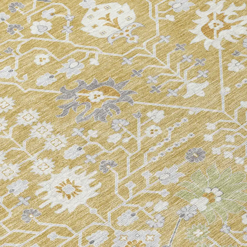 Gold Ivory And Gray Oriental Washable Indoor Outdoor Area Rug Photo 5