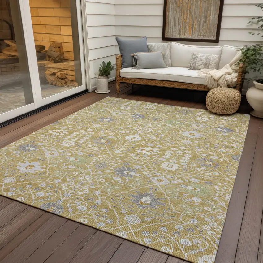 Gold Ivory And Gray Oriental Washable Indoor Outdoor Area Rug Photo 8