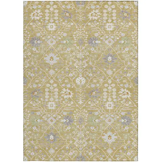Gold Ivory And Gray Oriental Washable Indoor Outdoor Area Rug Photo 7