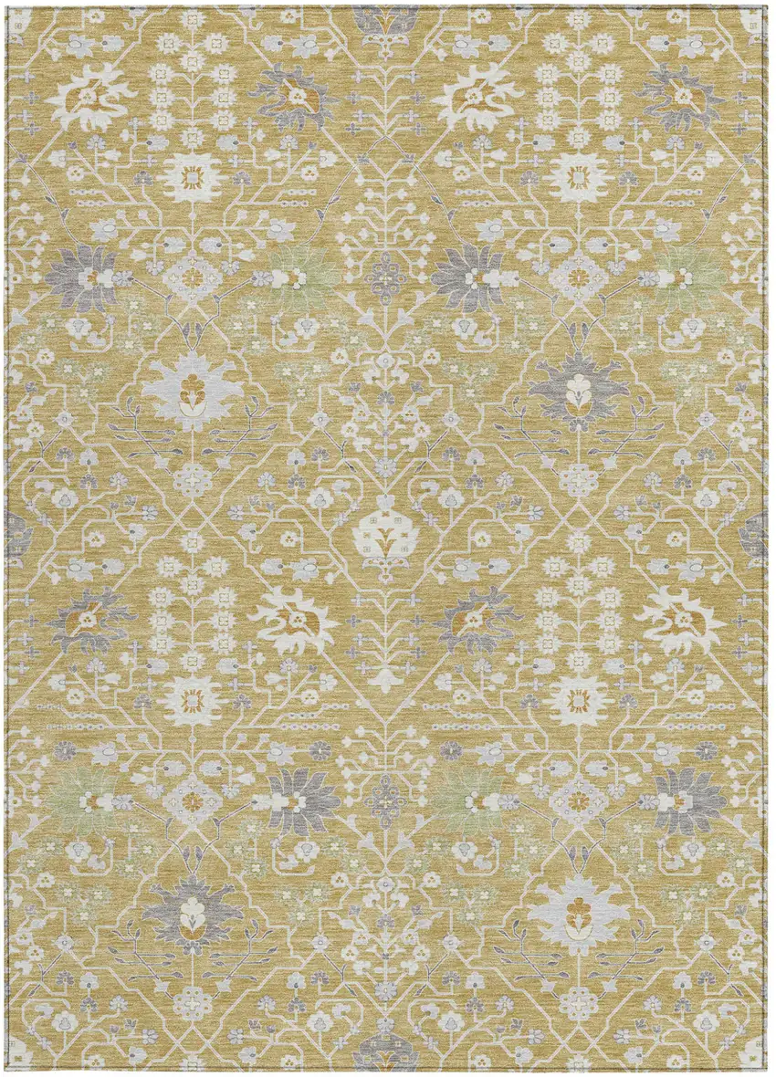Gold Ivory And Gray Oriental Washable Indoor Outdoor Area Rug Photo 7