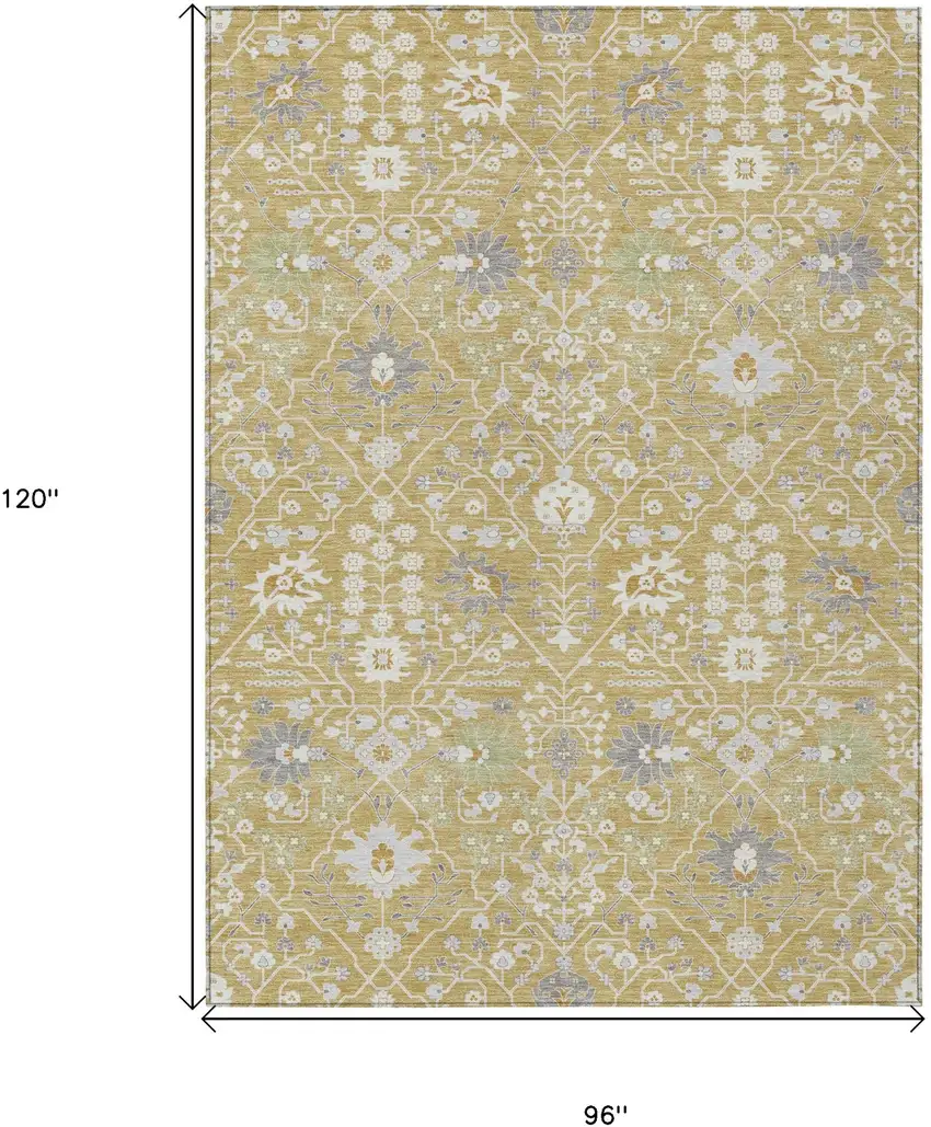 Gold Ivory And Gray Oriental Washable Indoor Outdoor Area Rug Photo 3