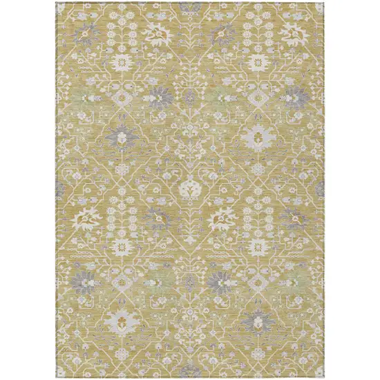 Gold Ivory And Gray Oriental Washable Indoor Outdoor Area Rug Photo 2