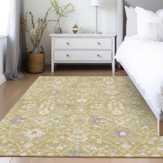 Gold Ivory And Gray Oriental Washable Indoor Outdoor Area Rug Photo 9