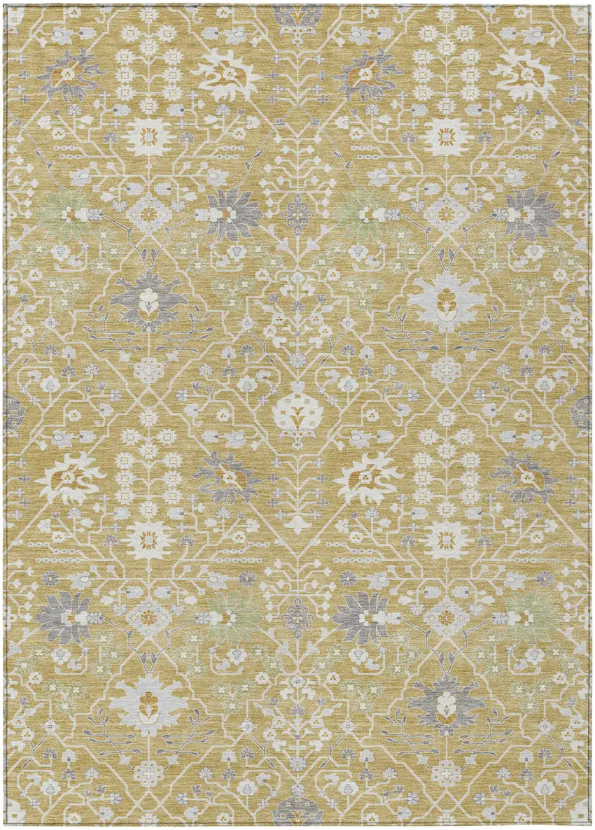 Gold Ivory And Gray Oriental Washable Indoor Outdoor Area Rug Photo 2