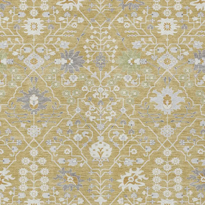 Gold Ivory And Gray Oriental Washable Indoor Outdoor Area Rug Photo 6