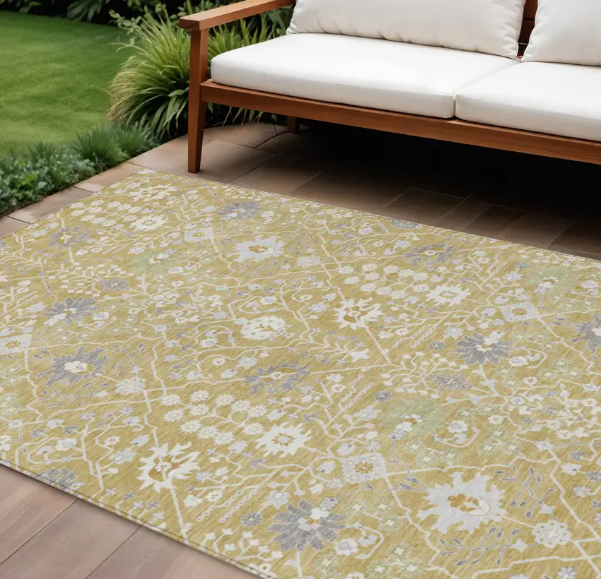 Gold Ivory And Gray Oriental Washable Indoor Outdoor Area Rug Photo 1