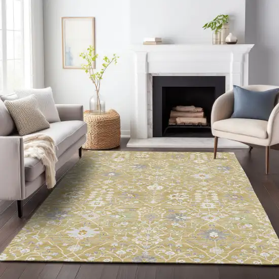 Gold Ivory And Gray Oriental Washable Indoor Outdoor Area Rug Photo 9