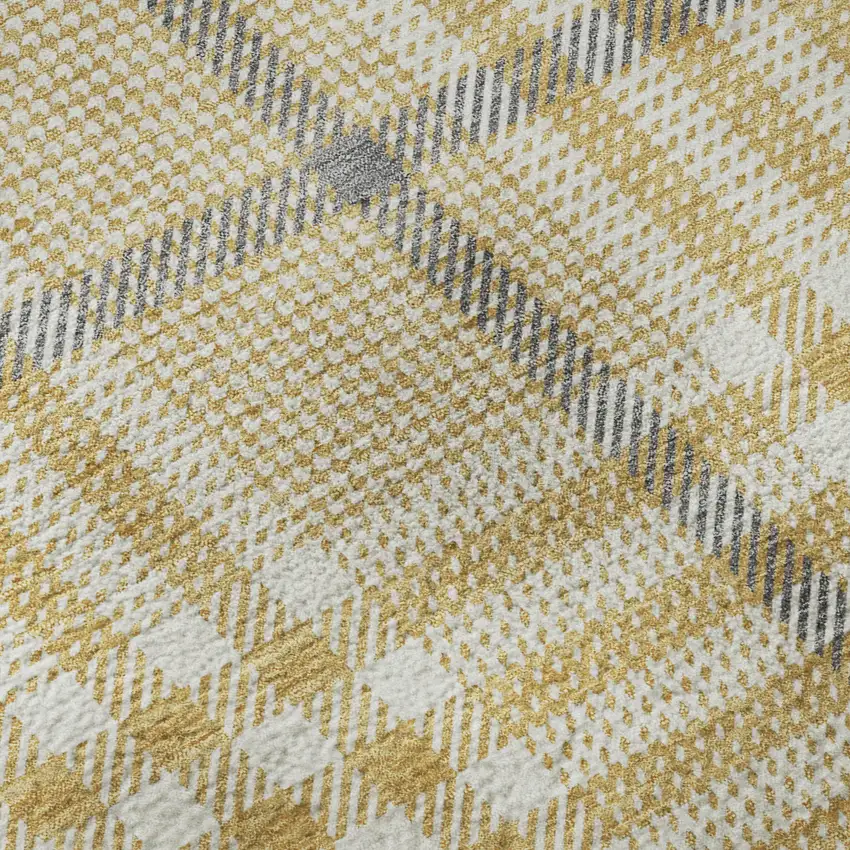 Gold Ivory And Gray Plaid Washable Area Rug With UV Protection Photo 9