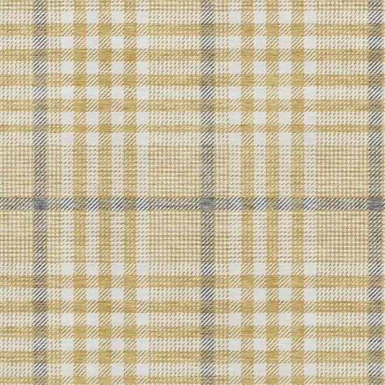 Gold Ivory And Gray Plaid Washable Area Rug With UV Protection Photo 2