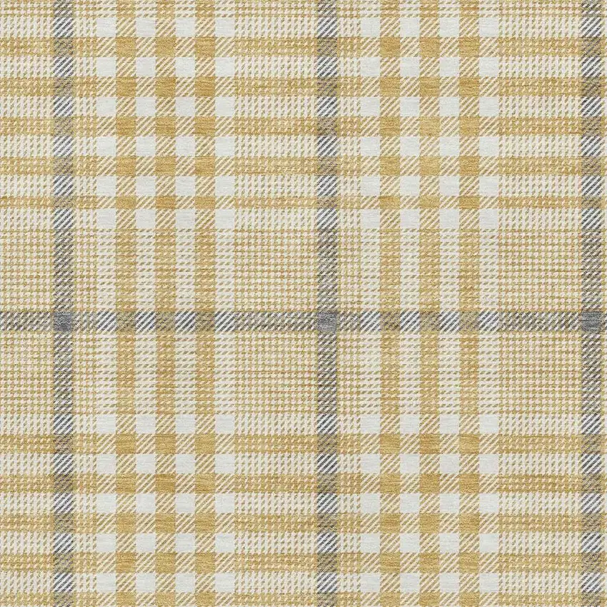 Gold Ivory And Gray Plaid Washable Area Rug With UV Protection Photo 2