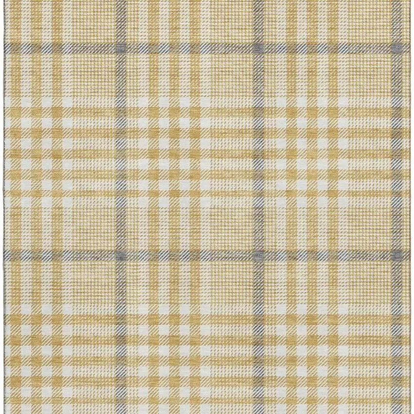 Gold Ivory And Gray Plaid Washable Area Rug With UV Protection Photo 3