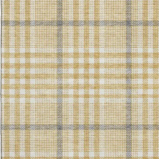 Gold Ivory And Gray Plaid Washable Area Rug With UV Protection Photo 2