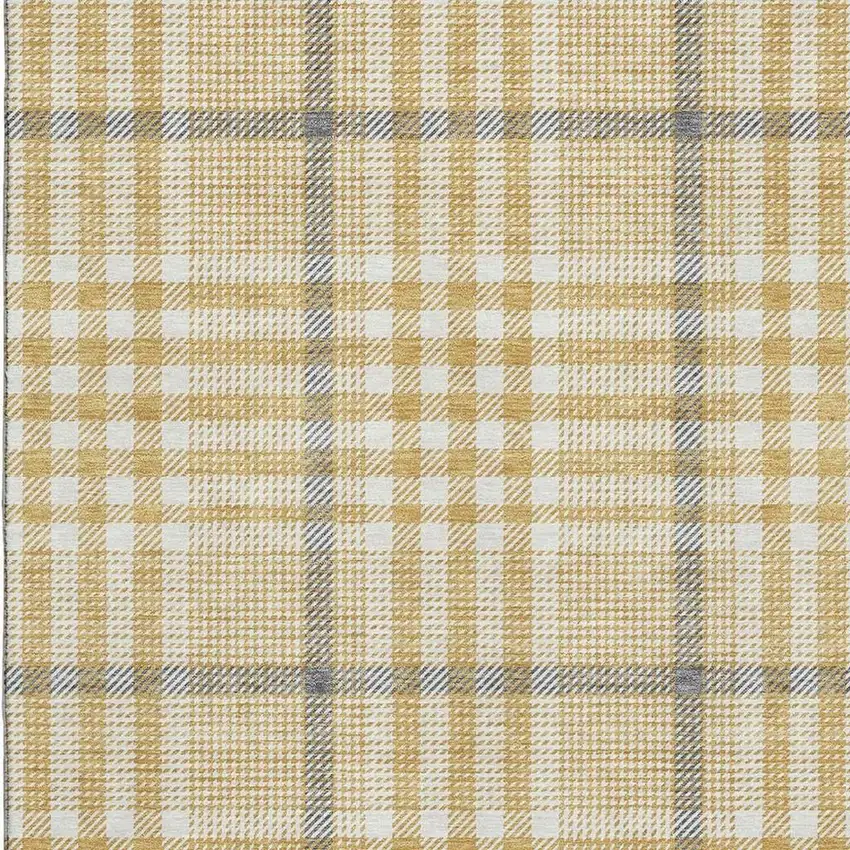 Gold Ivory And Gray Plaid Washable Area Rug With UV Protection Photo 2