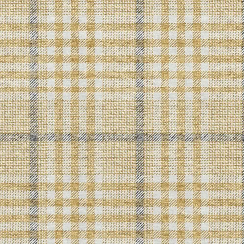 Gold Ivory And Gray Plaid Washable Area Rug With UV Protection Photo 2