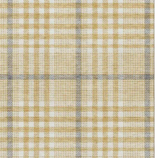 Gold Ivory And Gray Plaid Washable Area Rug With UV Protection Photo 2