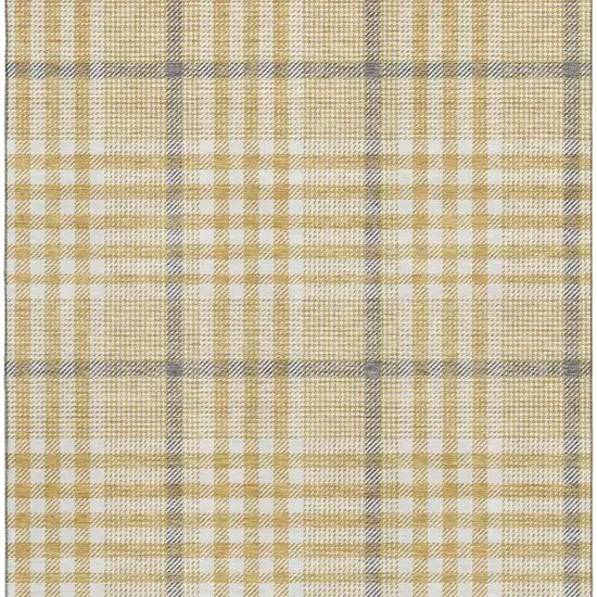 Gold Ivory And Gray Plaid Washable Area Rug With UV Protection Photo 3