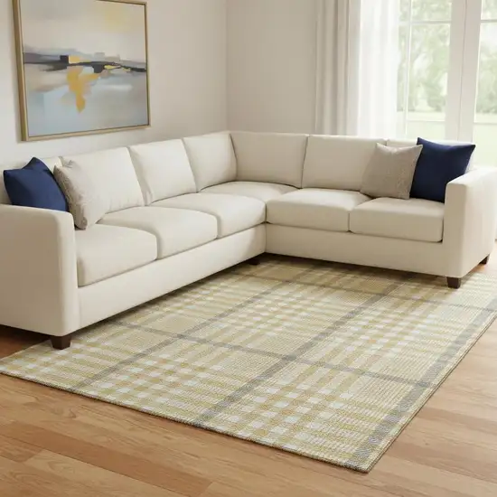 Gold Ivory And Gray Plaid Washable Area Rug With UV Protection Photo 2