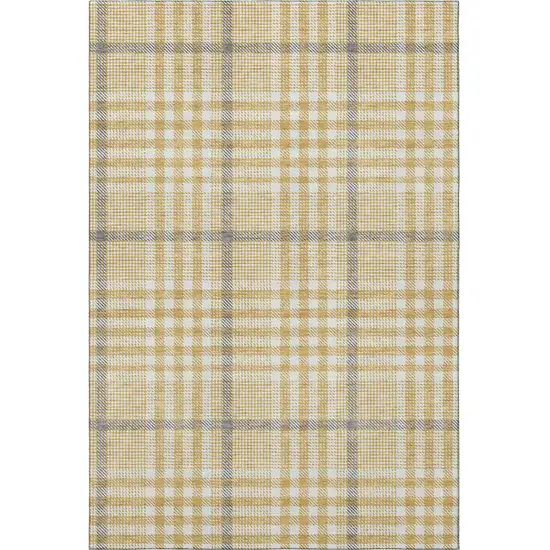 Gold Ivory And Gray Plaid Washable Area Rug With UV Protection Photo 3
