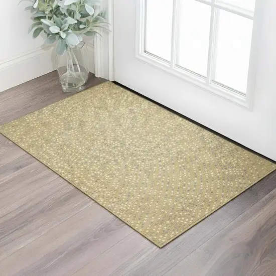 Gold Ivory And Gray Polka Dot Washable Area Rug With UV Protection Photo 2