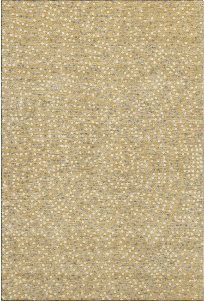 Gold Ivory And Gray Polka Dot Washable Area Rug With UV Protection Photo 1