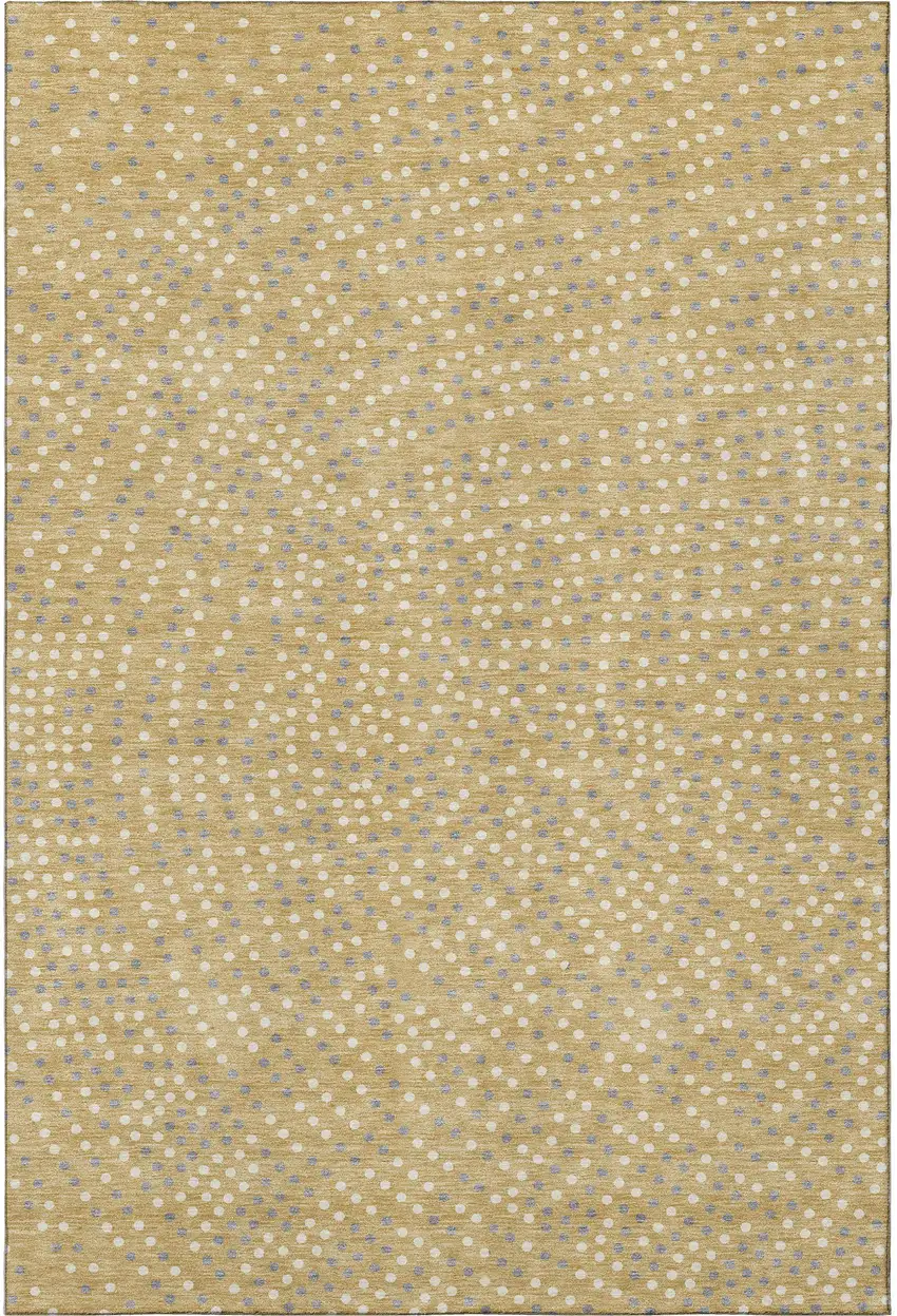Gold Ivory And Gray Polka Dot Washable Area Rug With UV Protection Photo 3