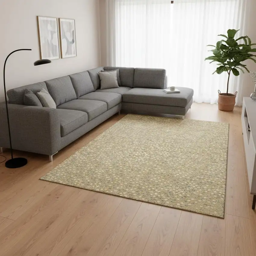 Gold Ivory And Gray Polka Dot Washable Area Rug With UV Protection Photo 2