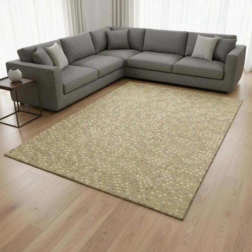 Gold Ivory And Gray Polka Dot Washable Area Rug With UV Protection Photo 2