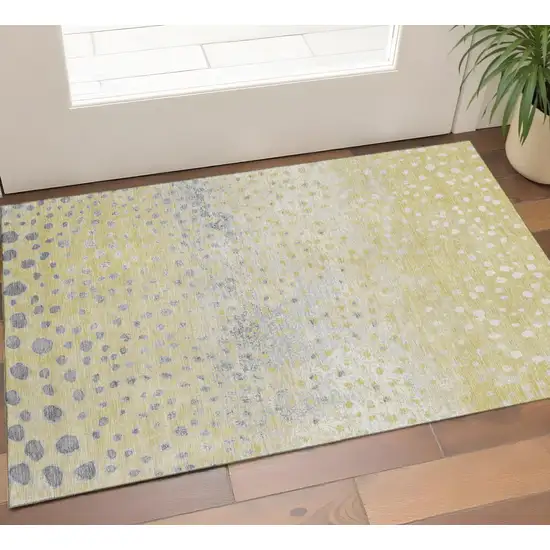 Gold Ivory And Gray Polka Dot Washable Area Rug With UV Protection Photo 1
