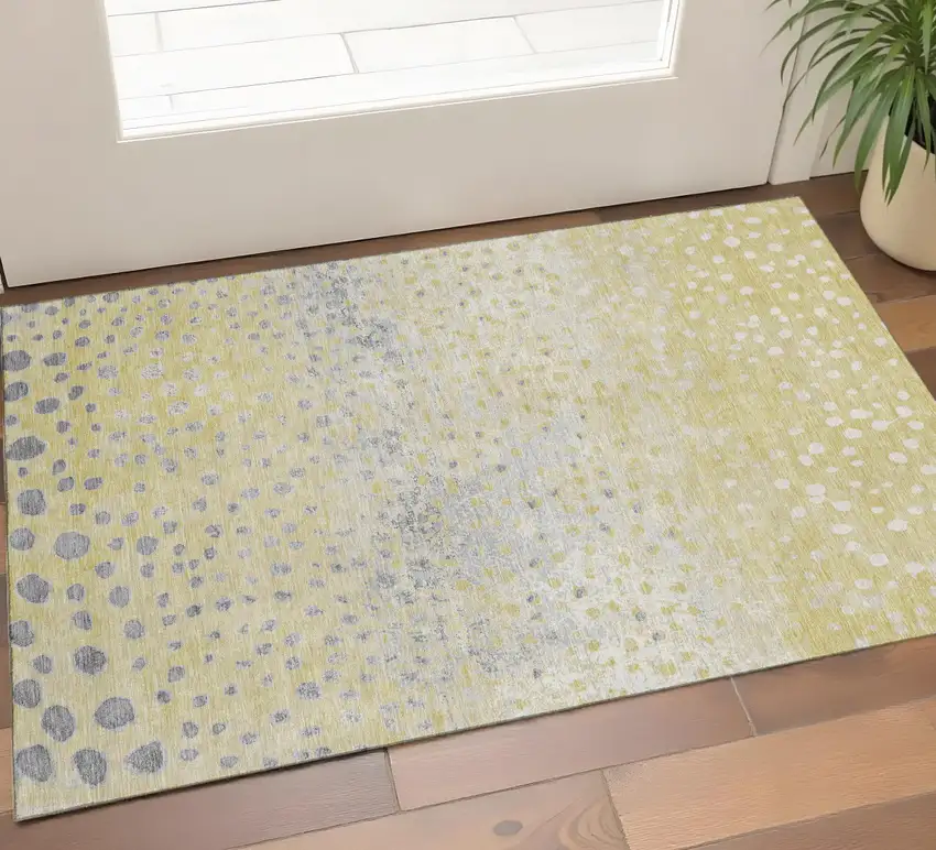 Gold Ivory And Gray Polka Dot Washable Area Rug With UV Protection Photo 1