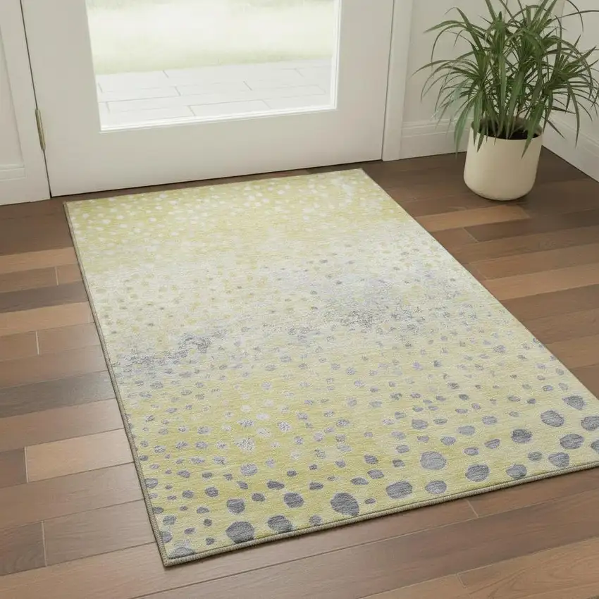 Gold Ivory And Gray Polka Dot Washable Area Rug With UV Protection Photo 2