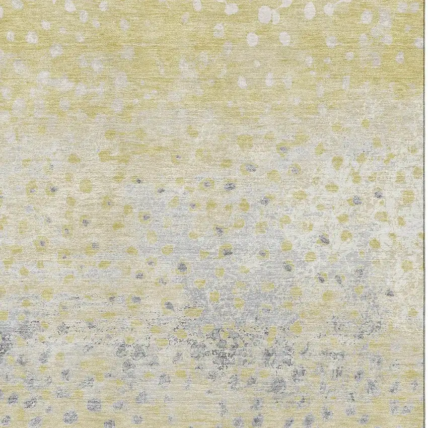 Gold Ivory And Gray Polka Dot Washable Area Rug With UV Protection Photo 2