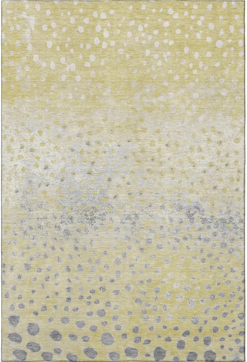 Gold Ivory And Gray Polka Dot Washable Area Rug With UV Protection Photo 3