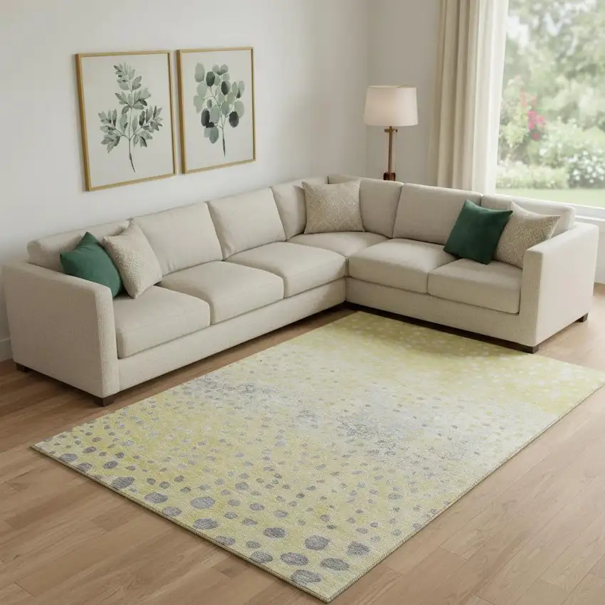 Gold Ivory And Gray Polka Dot Washable Area Rug With UV Protection Photo 2