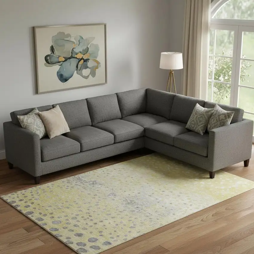 Gold Ivory And Gray Polka Dot Washable Area Rug With UV Protection Photo 2