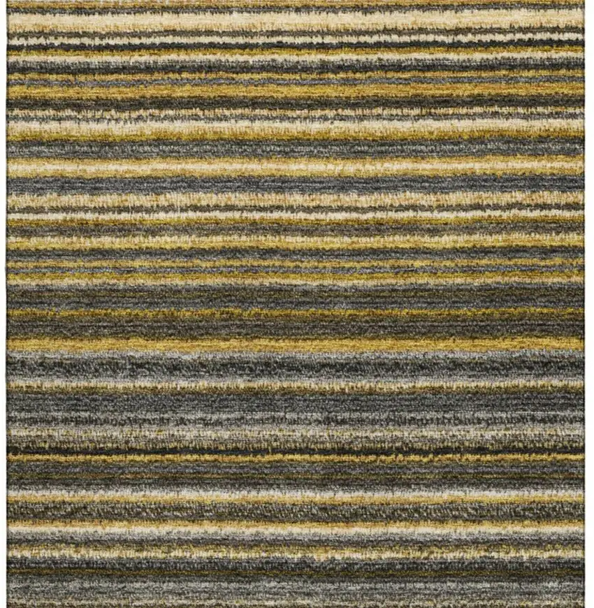 Gold Ivory And Gray Striped Washable Area Rug With UV Protection Photo 4