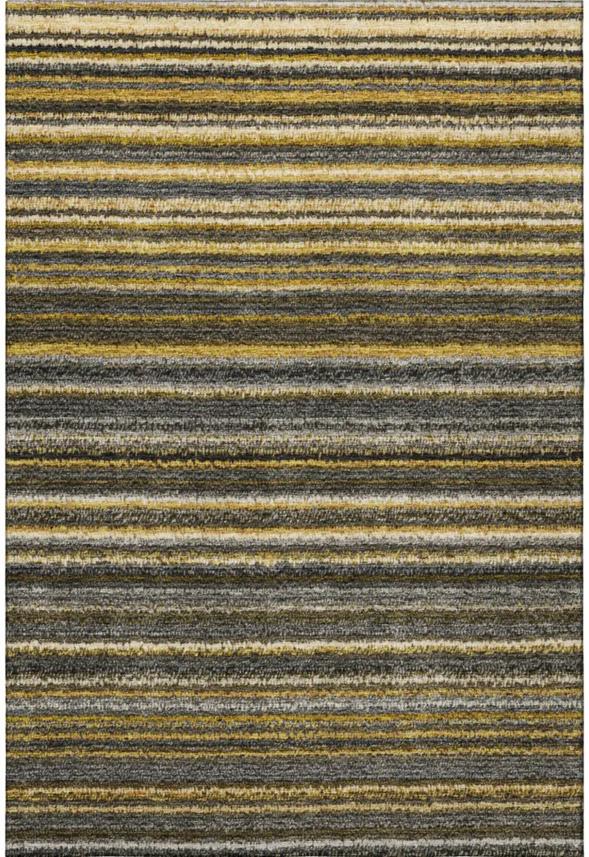 Gold Ivory And Gray Striped Washable Area Rug With UV Protection Photo 5