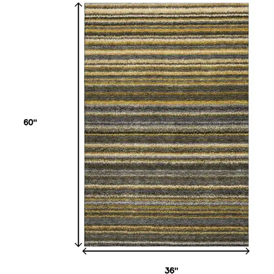Gold Ivory And Gray Striped Washable Area Rug With UV Protection Photo 3