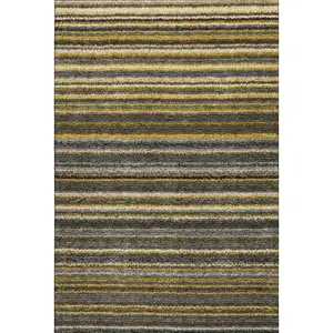 Photo of Gold Ivory And Gray Striped Washable Area Rug With UV Protection